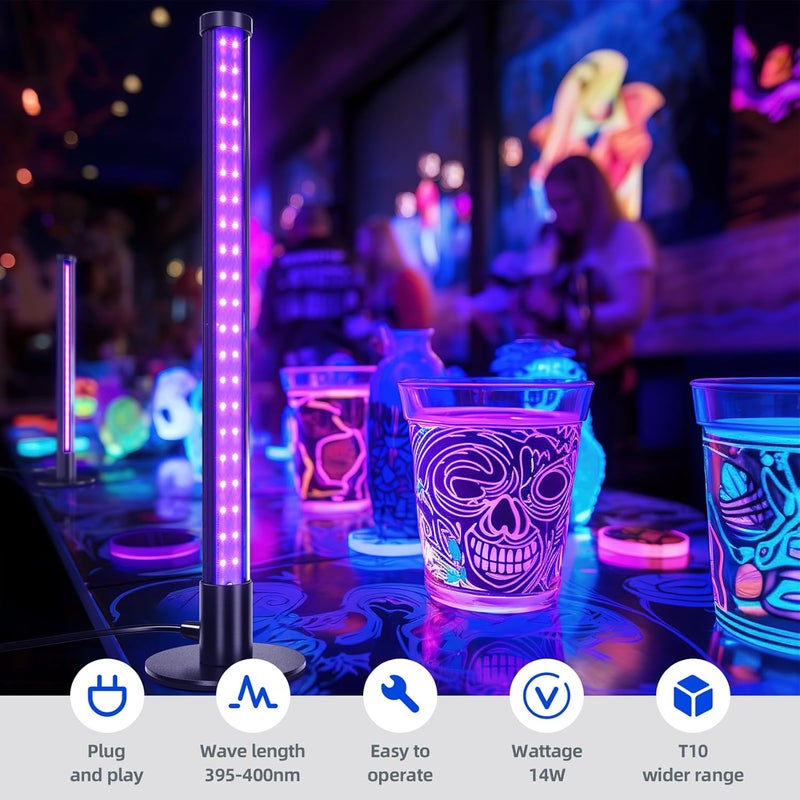 Barrina LED Black Lights, T10 Vertical Standing Table Blacklight Fixture, 14W, 385-400nm, 1FT Desktop Led Black Light with Stand and On/Off Switch, Perfect for Party - Image 3